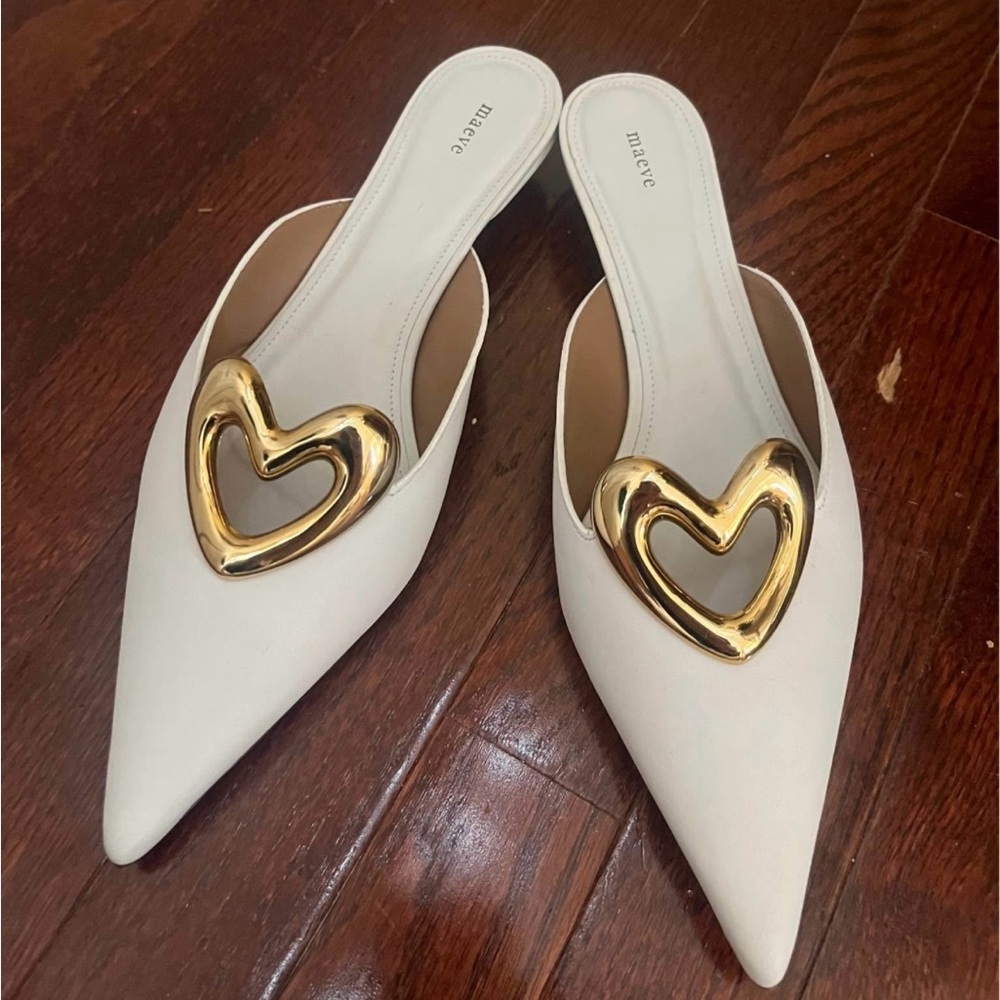 Maeve White and Gold Heart Mules